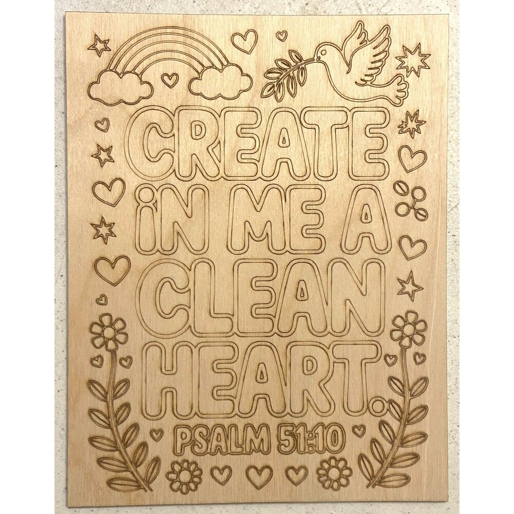 Wood Coloring Board - 1/8" Plywood - 7x9 - Create in Me A Clean Heart - S623